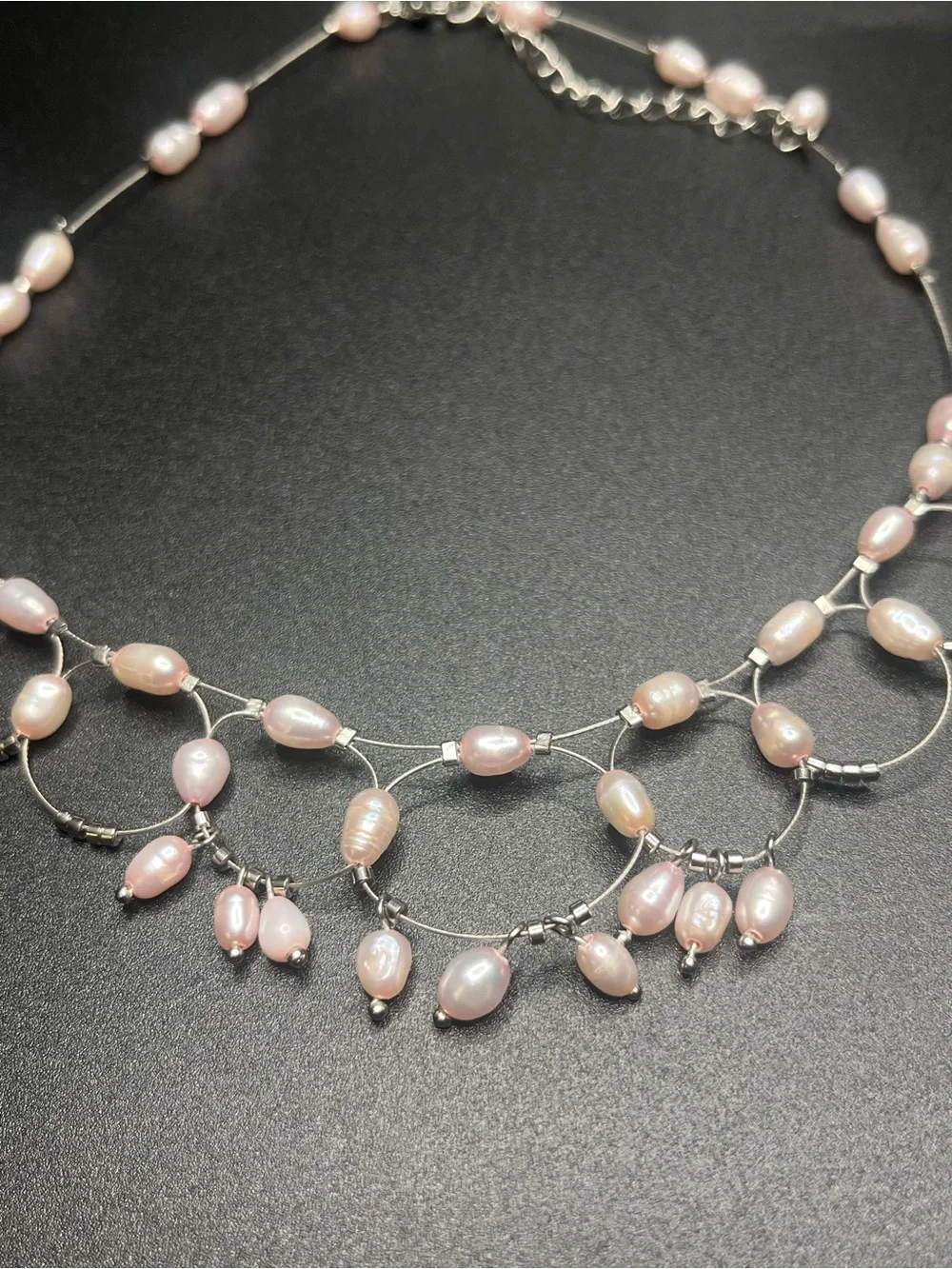 Genuine Pink Freshwater Pearl Necklace & Earrings Set Silver Tone